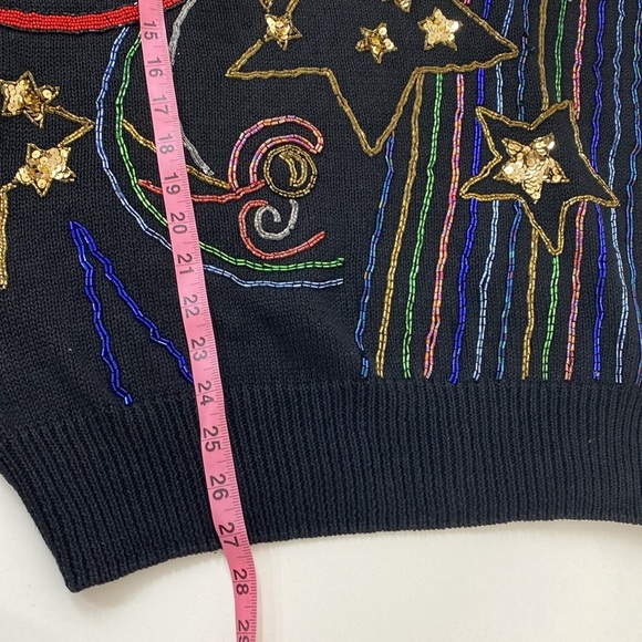 Vtg Sequin Beaded Star Print Sweater Rainbow Waves Medium Made in Hong Kong - Picture 13 of 16